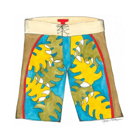 Surf Shorts I White Modern Wood Framed Art Print by Unknown