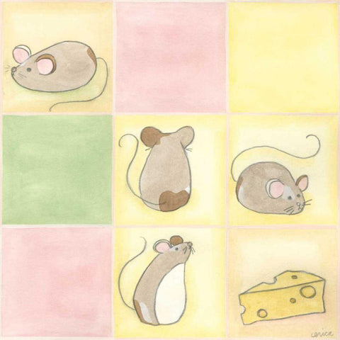 Tic-tac Mice in Pink White Modern Wood Framed Art Print with Double Matting by Vess, June Erica