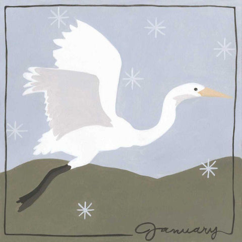 Avian January White Modern Wood Framed Art Print by Meagher, Megan