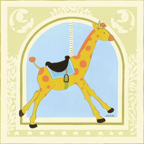 Giraffe Carousel Black Modern Wood Framed Art Print with Double Matting by Vess, June Erica