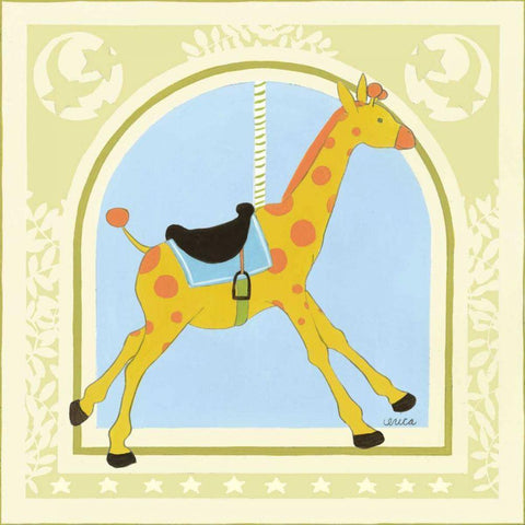 Giraffe Carousel Black Ornate Wood Framed Art Print with Double Matting by Vess, June Erica