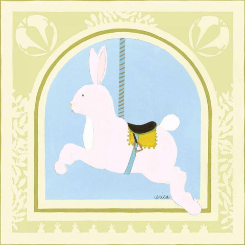 Rabbit Carousel Black Modern Wood Framed Art Print with Double Matting by Vess, June Erica