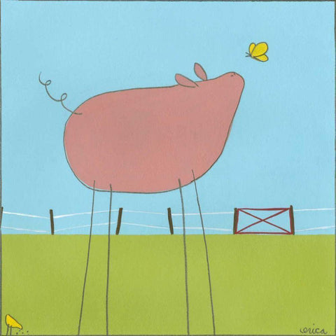 Stick-leg Pig I Black Modern Wood Framed Art Print with Double Matting by Vess, June Erica