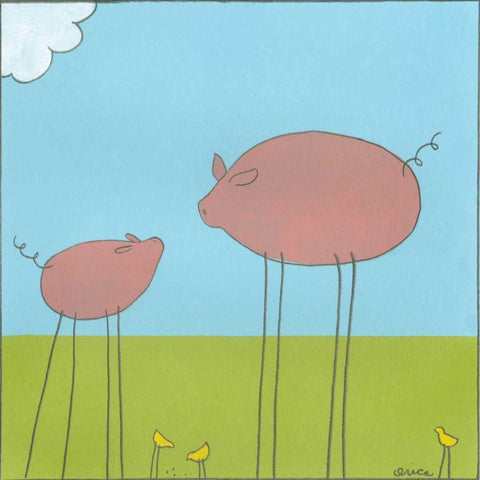 Stick-leg Pig II Black Modern Wood Framed Art Print by Vess, June Erica