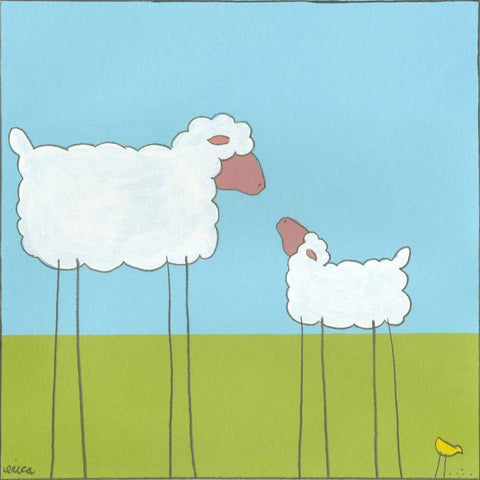 Stick-leg Sheep I White Modern Wood Framed Art Print with Double Matting by Vess, June Erica