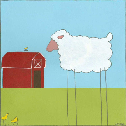 Stick-leg Sheep II White Modern Wood Framed Art Print with Double Matting by Vess, June Erica