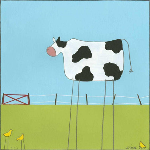 Stick-leg Cow II White Modern Wood Framed Art Print with Double Matting by Vess, June Erica