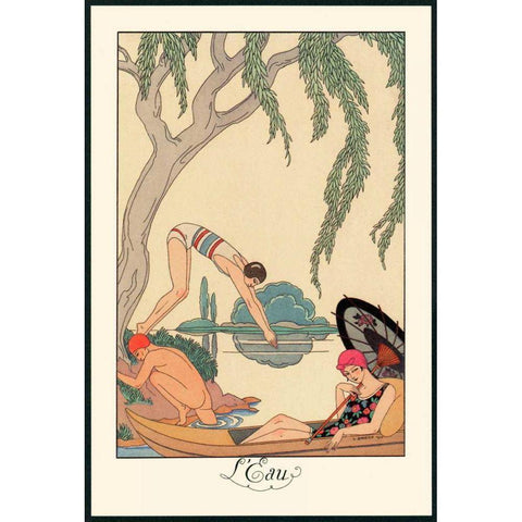 LEau White Modern Wood Framed Art Print by Barbier, George