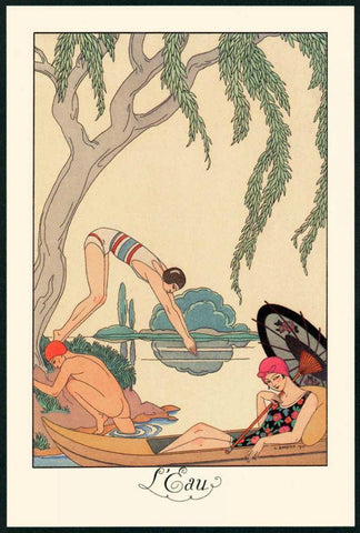 LEau White Modern Wood Framed Art Print with Double Matting by Barbier, George