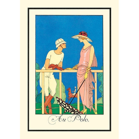 Au Polo Gold Ornate Wood Framed Art Print with Double Matting by Barbier, George