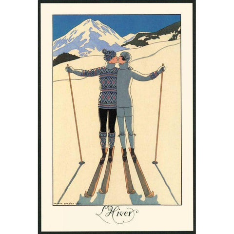 LHiver Black Modern Wood Framed Art Print with Double Matting by Barbier, George