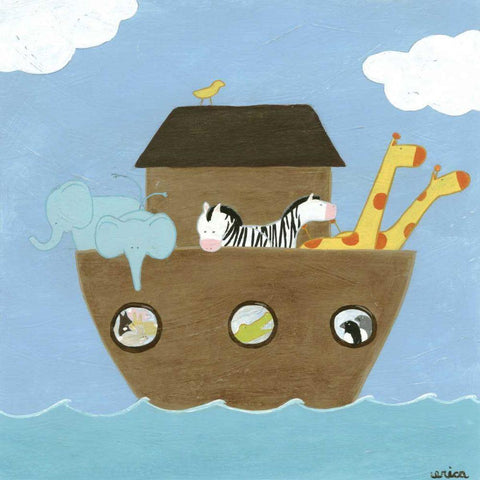 Noahs Ark I White Modern Wood Framed Art Print with Double Matting by Vess, June Erica