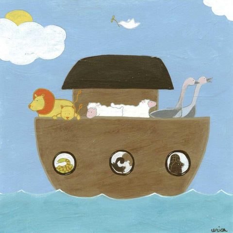 Noahs Ark II Black Modern Wood Framed Art Print by Vess, June Erica