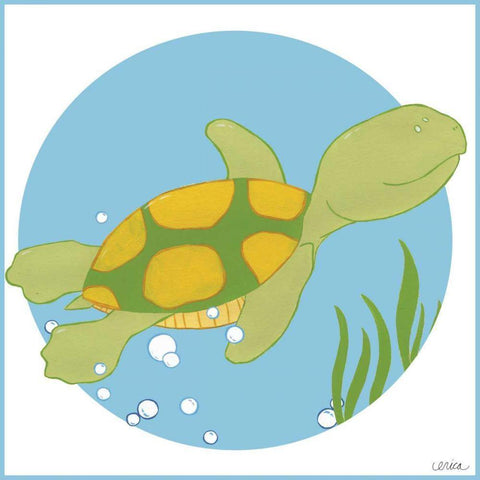 Timothy the Turtle Black Modern Wood Framed Art Print with Double Matting by Vess, June Erica