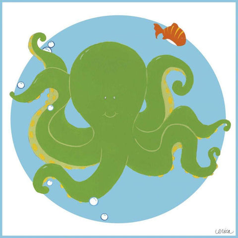 Olga the Octopus White Modern Wood Framed Art Print with Double Matting by Vess, June Erica