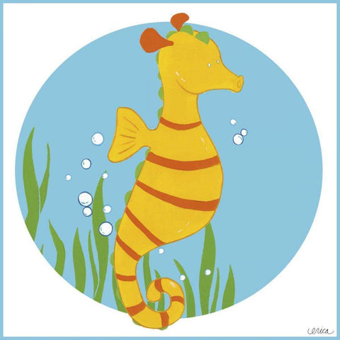 Sally the Seahorse Gold Ornate Wood Framed Art Print with Double Matting by Vess, June Erica