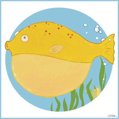 Billy the Blowfish White Modern Wood Framed Art Print with Double Matting by Vess, June Erica