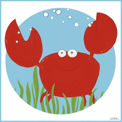 Calvin the Crab White Modern Wood Framed Art Print by Vess, June Erica