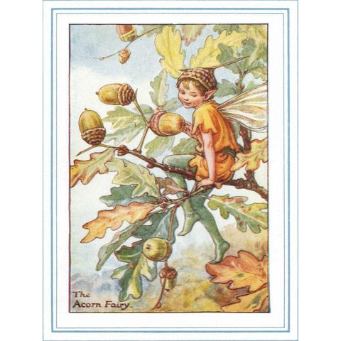 The Acorn Fairy Gold Ornate Wood Framed Art Print with Double Matting by Vision Studio