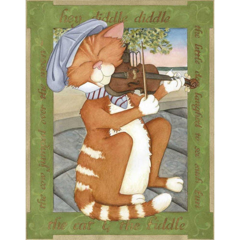 The Cat and The Fiddle Gold Ornate Wood Framed Art Print with Double Matting by Friel, Tara