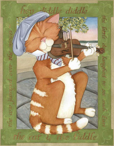 The Cat and The Fiddle White Modern Wood Framed Art Print with Double Matting by Friel, Tara