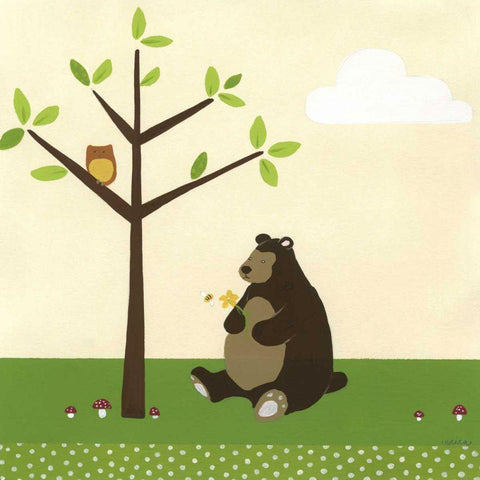 Woodland Friends IV Black Modern Wood Framed Art Print by Vess, June Erica