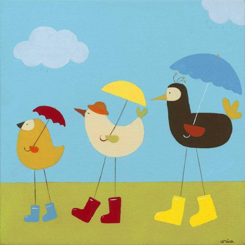 Rainy Day Birds II Black Modern Wood Framed Art Print with Double Matting by Vess, June Erica