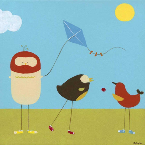 Sunny Day Birds I Black Modern Wood Framed Art Print by Vess, June Erica