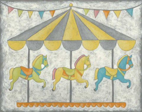 Carnival Carousel Black Ornate Wood Framed Art Print with Double Matting by Zarris, Chariklia