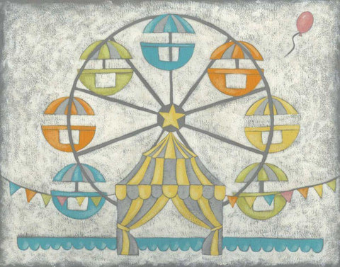 Carnival Ferris Wheel White Modern Wood Framed Art Print with Double Matting by Zarris, Chariklia