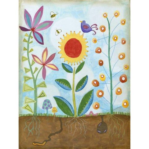 Whimsical Flower Garden II White Modern Wood Framed Art Print by Meagher, Megan
