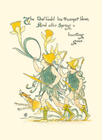 Shakespeares Garden IV (Daffodil) White Modern Wood Framed Art Print with Double Matting by Crane, Walter