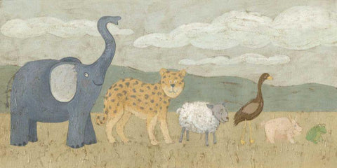 Animals All in a Row I Black Ornate Wood Framed Art Print with Double Matting by Meagher, Megan