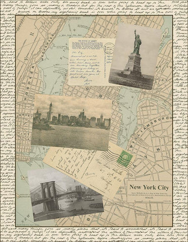 Post Cards from NY White Modern Wood Framed Art Print with Double Matting by Vision Studio