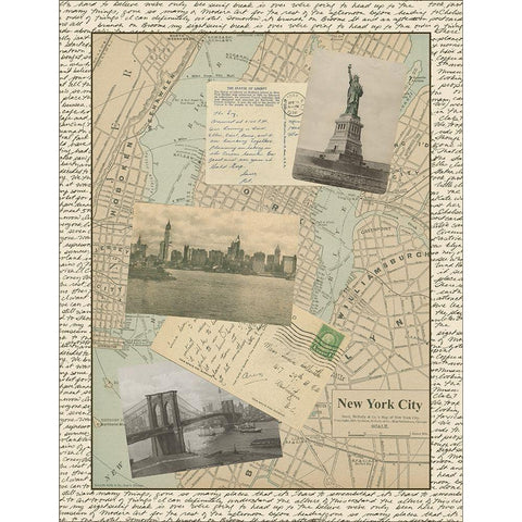 Post Cards from NY Black Modern Wood Framed Art Print by Vision Studio