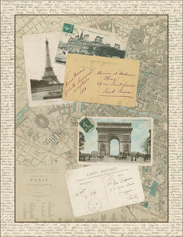 Post Cards from Paris Black Ornate Wood Framed Art Print with Double Matting by Vision Studio