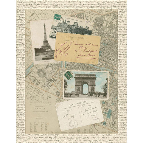 Post Cards from Paris White Modern Wood Framed Art Print by Vision Studio