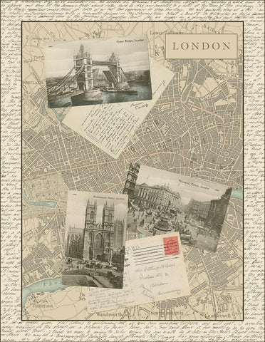 Post Cards from London Black Ornate Wood Framed Art Print with Double Matting by Vision Studio