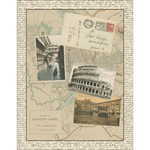 Post Cards from Rome White Modern Wood Framed Art Print by Vision Studio