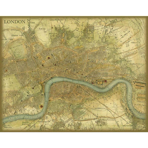 Map of London Black Modern Wood Framed Art Print with Double Matting by Vision Studio