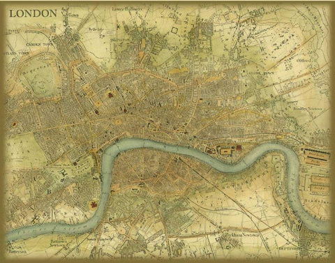 Map of London Black Ornate Wood Framed Art Print with Double Matting by Vision Studio