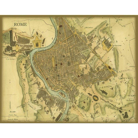 Map of Rome Gold Ornate Wood Framed Art Print with Double Matting by Vision Studio