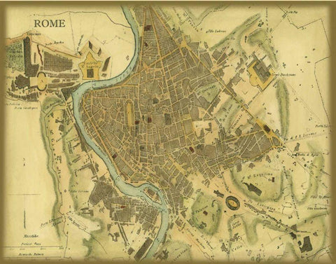 Map of Rome Black Ornate Wood Framed Art Print with Double Matting by Vision Studio