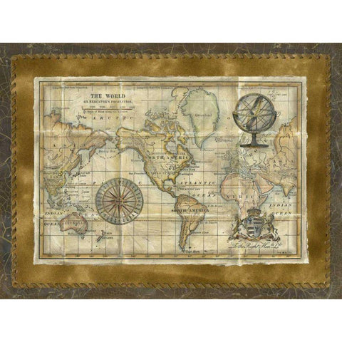 Antique World Map Black Modern Wood Framed Art Print with Double Matting by Vision Studio