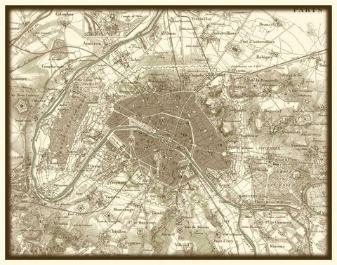 Sepia Map of Paris White Modern Wood Framed Art Print with Double Matting by Vision Studio