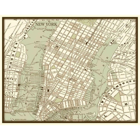 Sepia Map of New York White Modern Wood Framed Art Print by Vision Studio