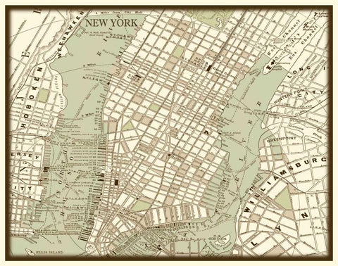 Sepia Map of New York Black Ornate Wood Framed Art Print with Double Matting by Vision Studio