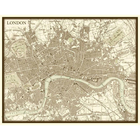 Sepia Map of London White Modern Wood Framed Art Print by Vision Studio