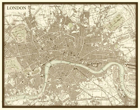 Sepia Map of London Black Ornate Wood Framed Art Print with Double Matting by Vision Studio