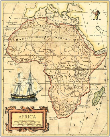 Africa Map White Modern Wood Framed Art Print with Double Matting by Vision Studio